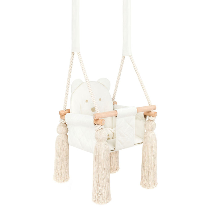 Balançoire Enfant Intérieur Beige Velours Siège Berçant avec Harnais de Sécurité