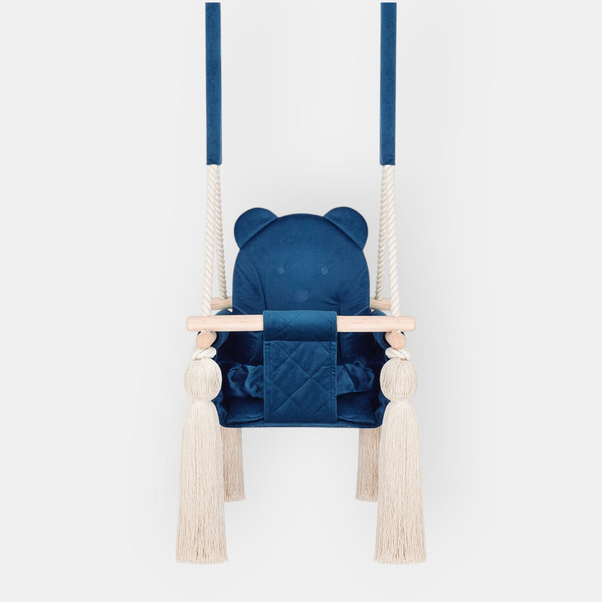 Balançoire bébé intérieur en velours bleu foncé avec harnais