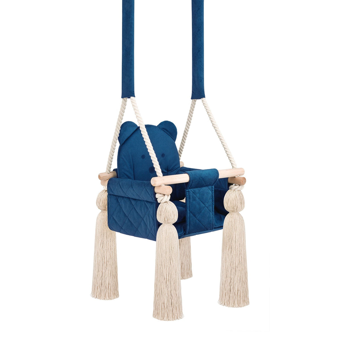 Balançoire bébé intérieur en velours bleu foncé avec harnais – vue 2