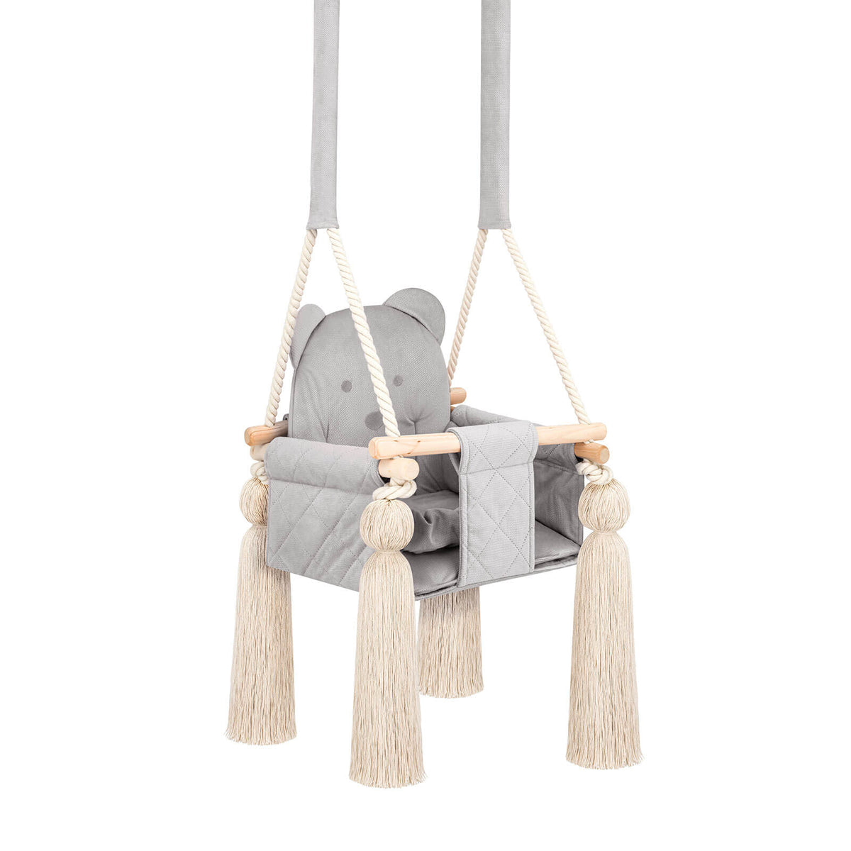 Balançoire bébé intérieur en velours gris clair avec harnais – vue 2