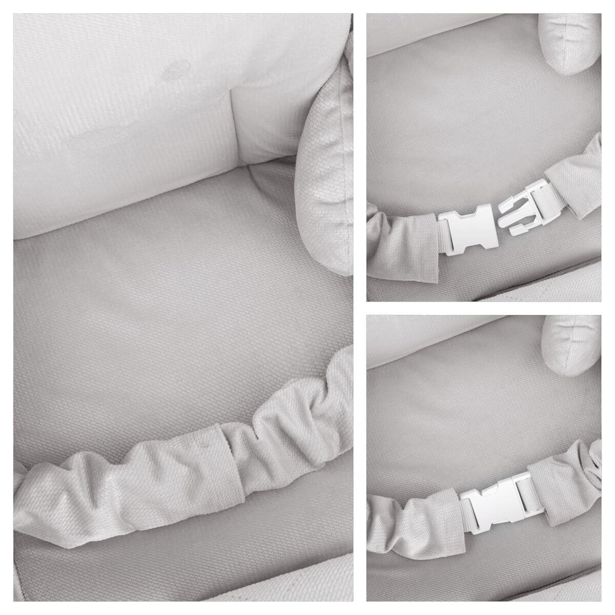 Balançoire bébé intérieur en velours gris clair avec harnais – vue 3