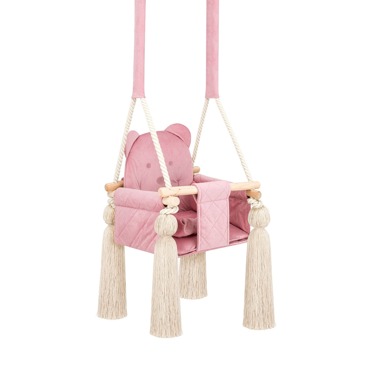 Balançoire bébé intérieur en velours rose avec harnais – vue 2