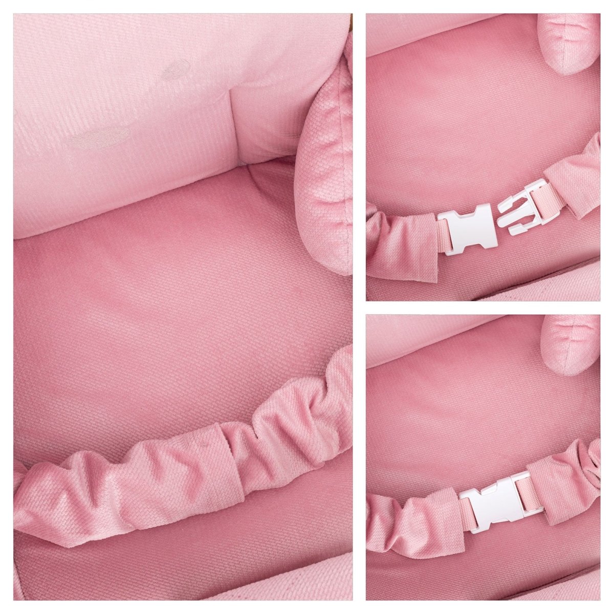 Balançoire bébé intérieur en velours rose avec harnais – vue 3