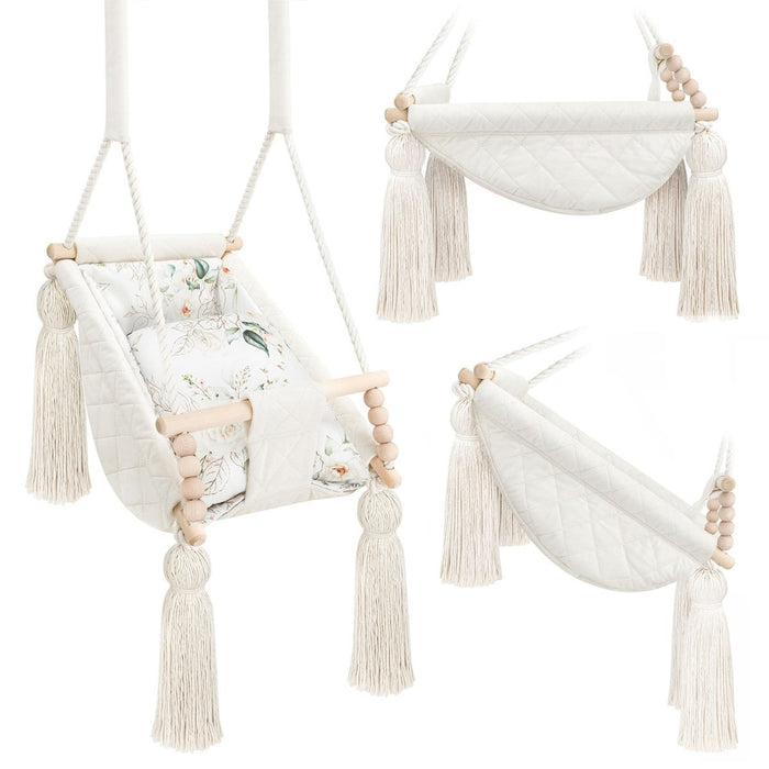 Hamac Bébé Nouveau-né 3-en-1 Velours Beige avec Sangles Sécurité Personnalisable