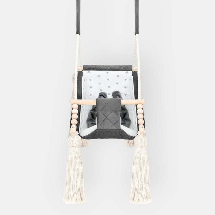 Hamac Bébé Nouveau-né 3-en-1 Velours Gris Foncé avec Sangles Sécurité Personnalisable