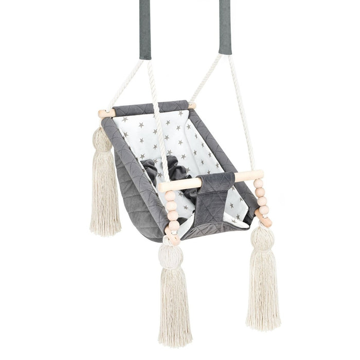 Hamac Bébé Nouveau-né 3-en-1 Velours Gris Foncé avec Sangles Sécurité Personnalisable