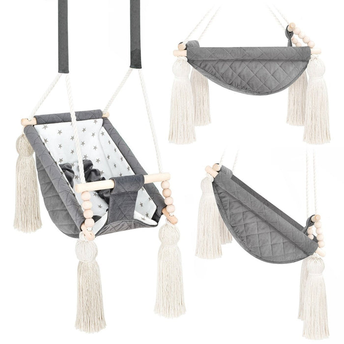 Hamac Bébé Nouveau-né 3-en-1 Velours Gris Foncé avec Sangles Sécurité Personnalisable