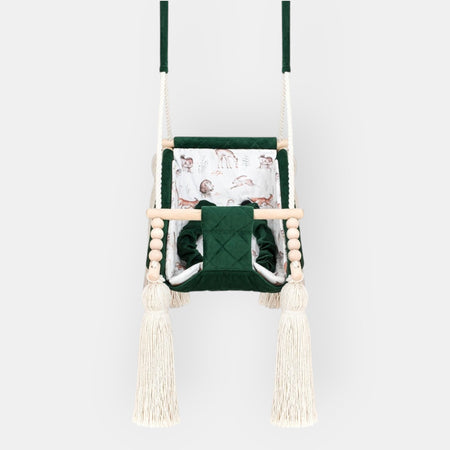 Hamac Bébé Nouveau-né 3-en-1 Velours Vert avec Sangles Sécurité Personnalisable