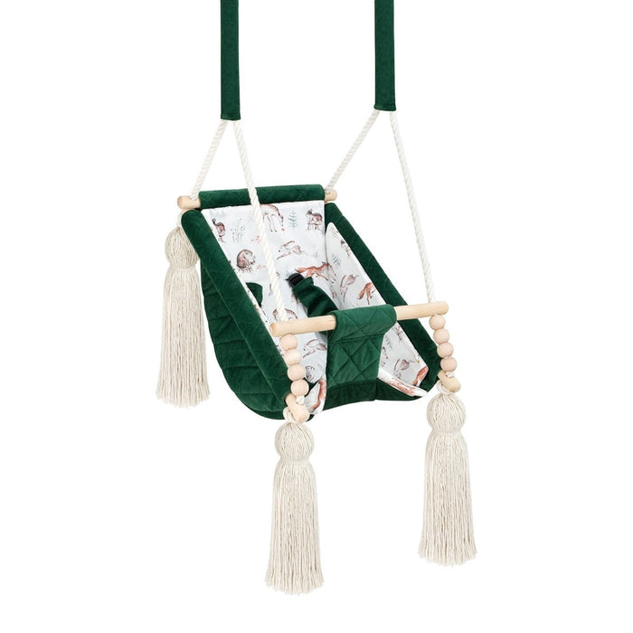 Hamac Bébé Nouveau-né 3-en-1 Velours Vert avec Sangles Sécurité Personnalisable