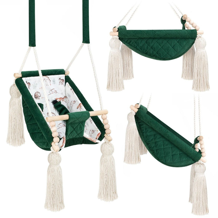 Hamac Bébé Nouveau-né 3-en-1 Velours Vert avec Sangles Sécurité Personnalisable