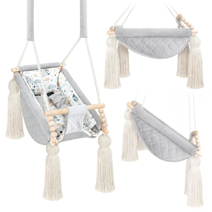 Hamac Bébé Nouveau-né 3-en-1 Velours Gris Clair avec Sangles Sécurité Personnalisable