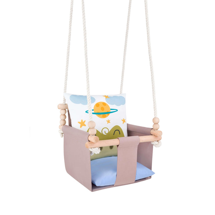 Balançoire Bébé Intérieur Crocodile Safari Siège Berçant Coton avec Coussins Décoratifs