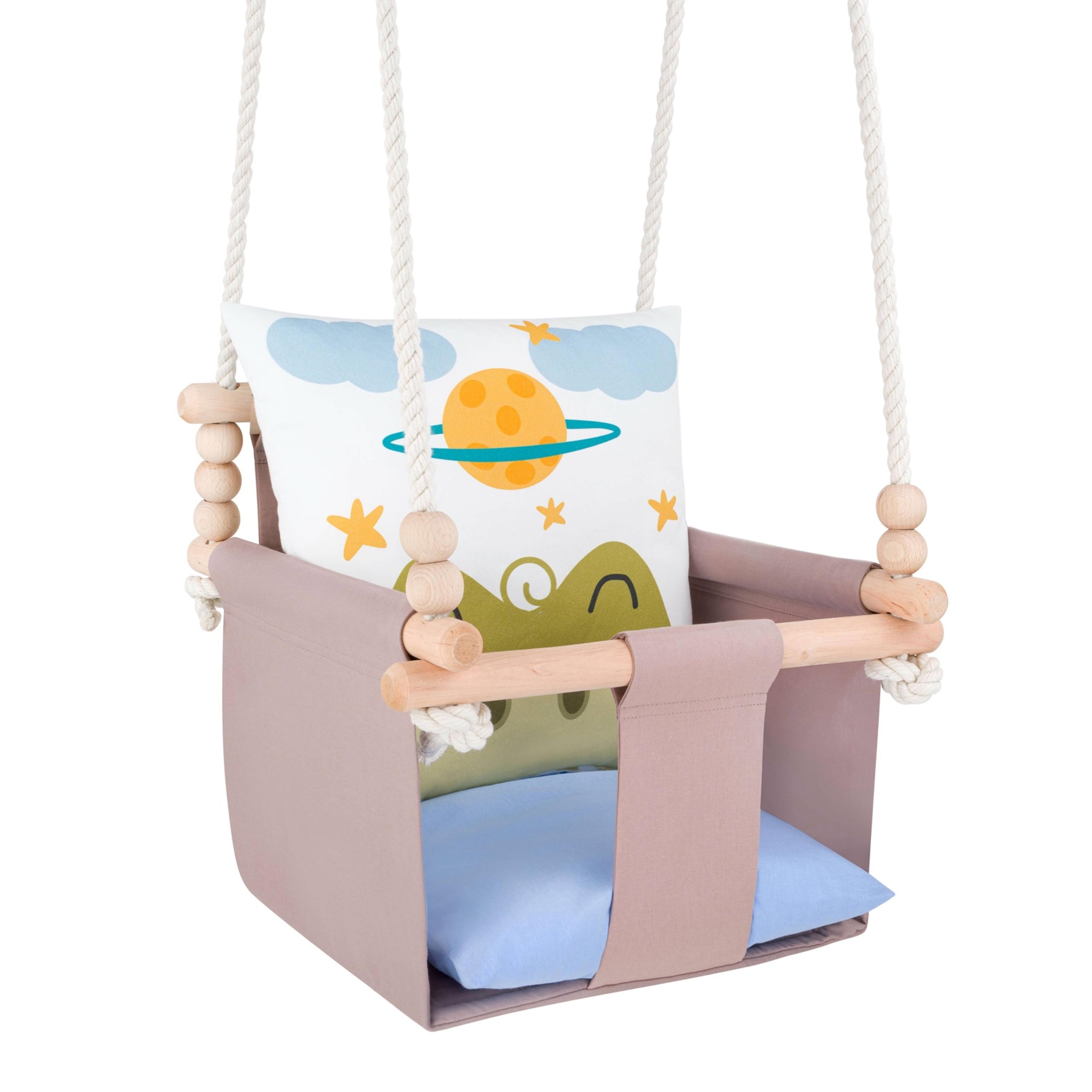 Balançoire Bébé Intérieur Crocodile Safari Siège Berçant Coton avec Coussins Décoratifs