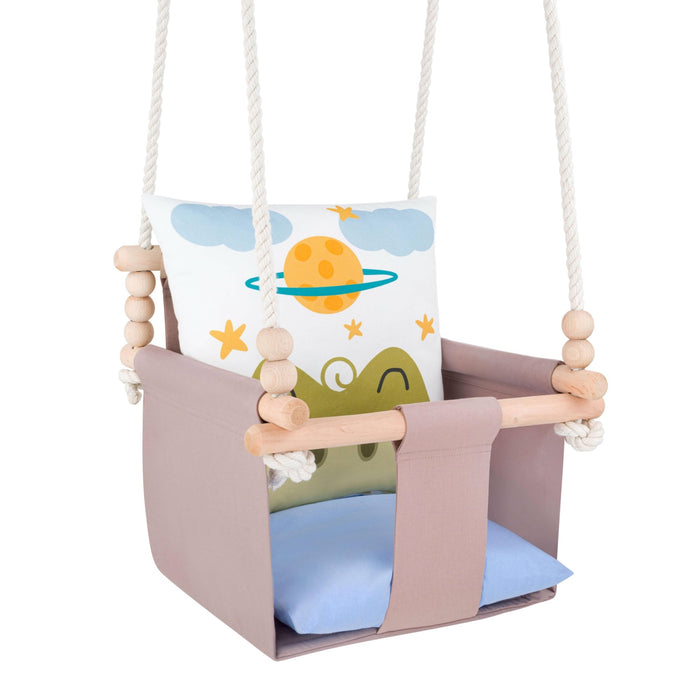 Balançoire Bébé Intérieur Crocodile Safari Siège Berçant Coton avec Coussins Décoratifs