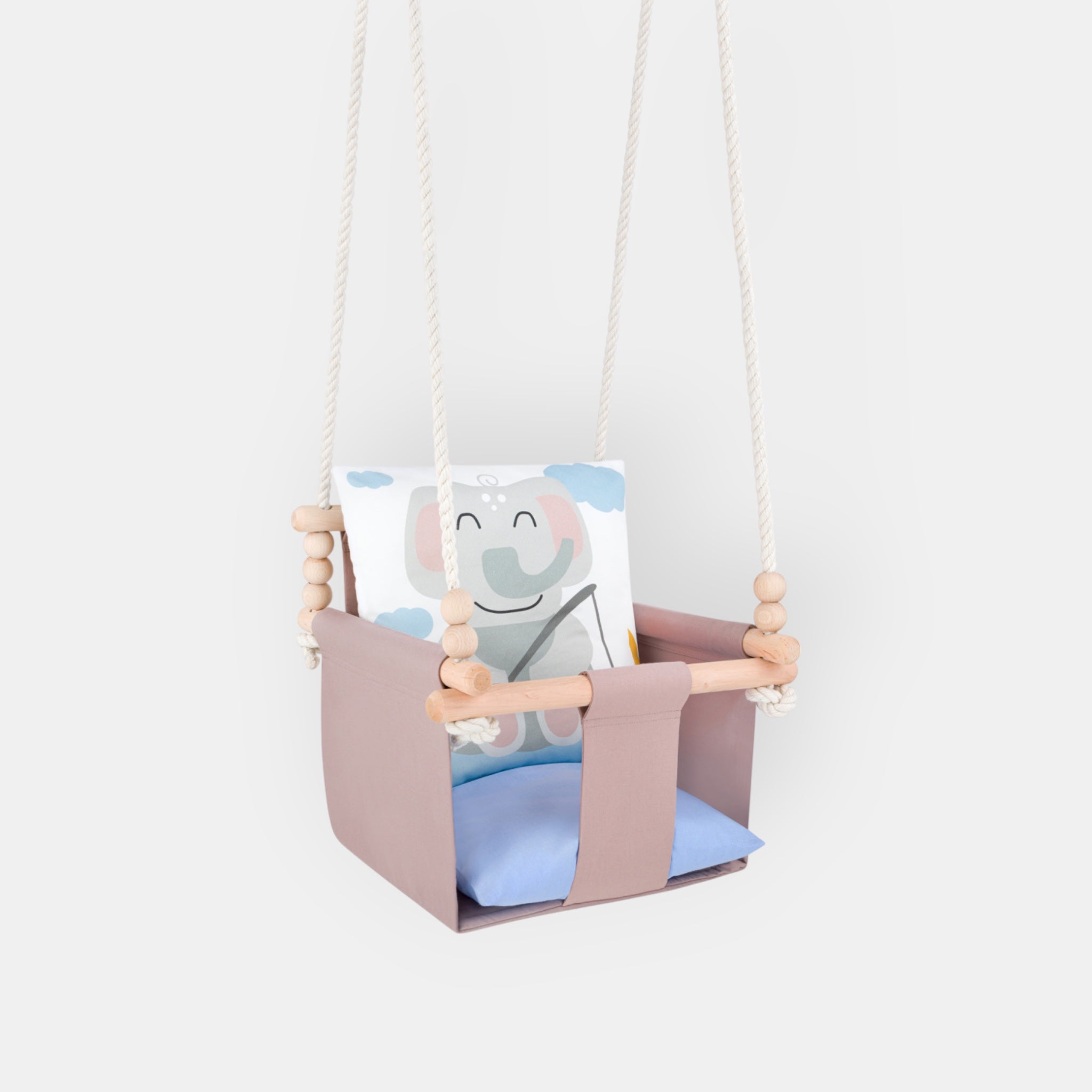 Balançoire Bébé Intérieur Éléphant Safari, Siège Berçant Coton avec Coussins Décoratifs