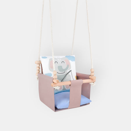 Balançoire Bébé Intérieur Éléphant Safari, Siège Berçant Coton avec Coussins Décoratifs