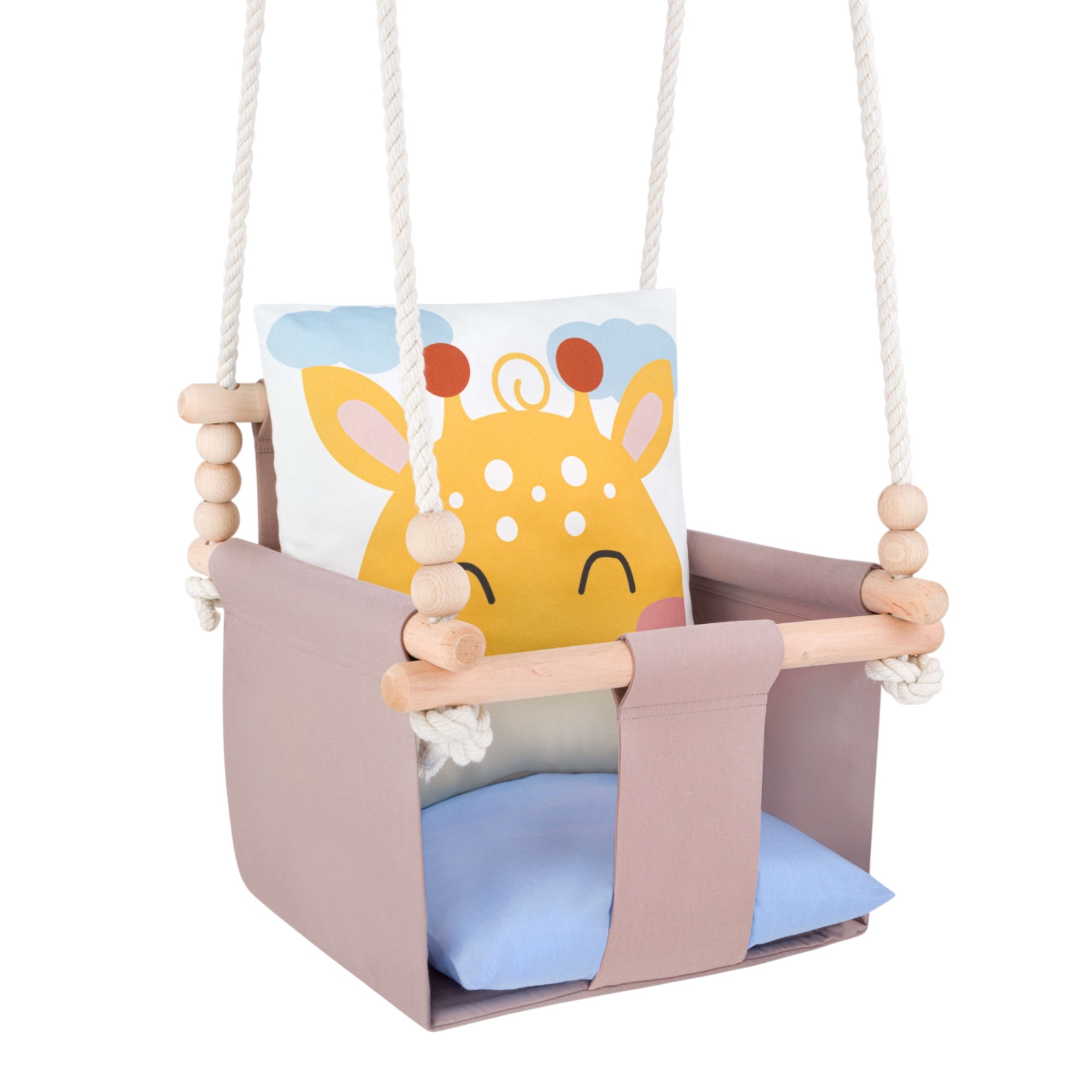 Balançoire Bébé Intérieur Girafe Safari Siège Berçant Coton avec Coussins Décoratifs