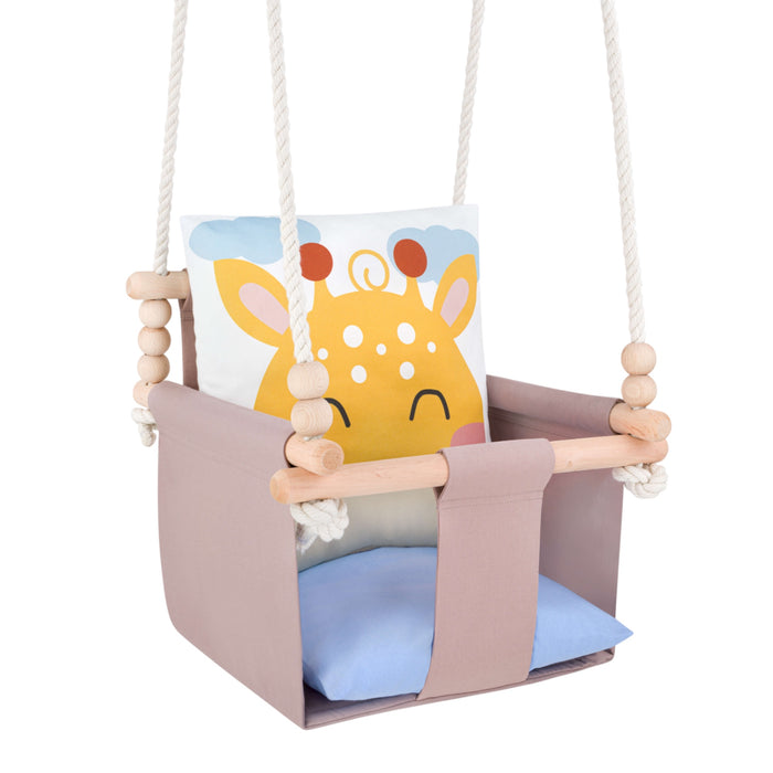 Balançoire Bébé Intérieur Girafe Safari Siège Berçant Coton avec Coussins Décoratifs