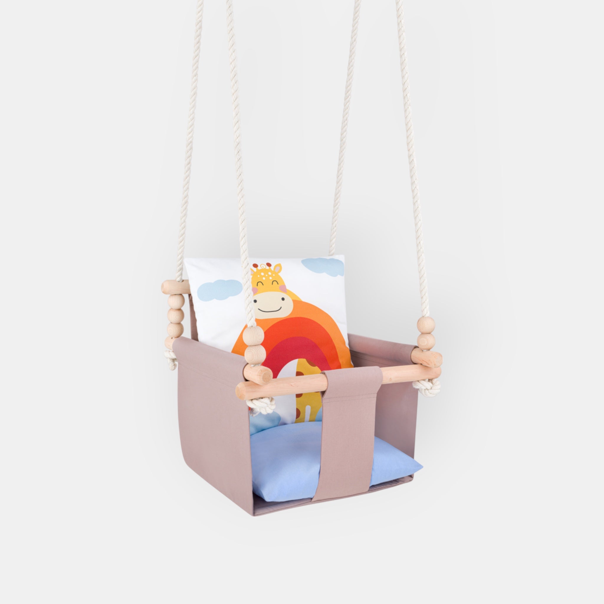 Balançoire Bébé Intérieur Girafe Safari, Siège Berçant Coton avec Coussins Décoratifs