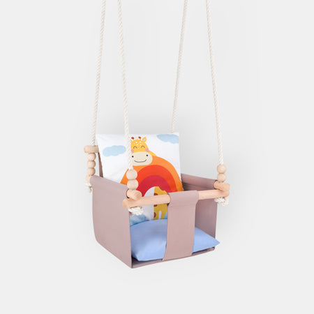 Balançoire Bébé Intérieur Girafe Safari, Siège Berçant Coton avec Coussins Décoratifs