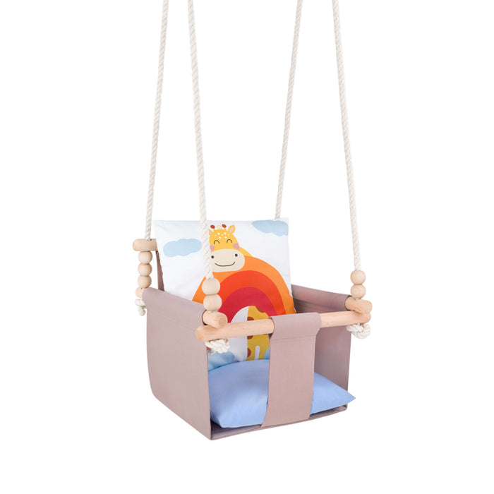 Balançoire Bébé Intérieur Girafe Safari Siège Berçant Coton avec Coussins Décoratifs