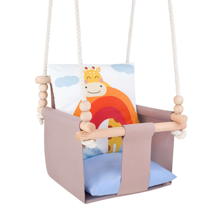 Balançoire Bébé Intérieur Girafe Safari Siège Berçant Coton avec Coussins Décoratifs
