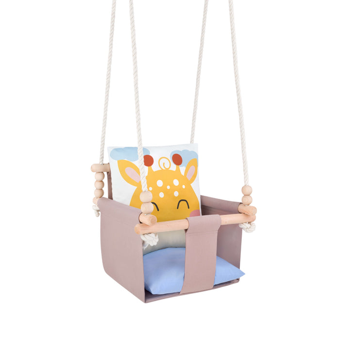 Balançoire Bébé Intérieur Girafe Safari Siège Berçant Coton avec Coussins Décoratifs