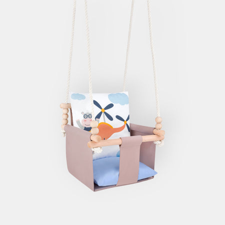 Balançoire Bébé Intérieur Hippopotame Safari, Siège Berçant Coton avec Coussins Décoratifs