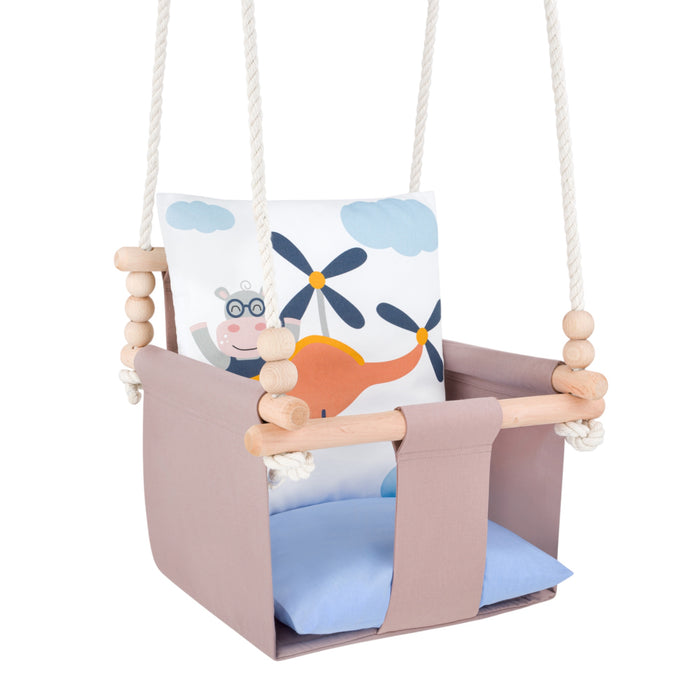 Balançoire Bébé Intérieur Hippopotame Safari Siège Berçant Coton avec Coussins Décoratifs