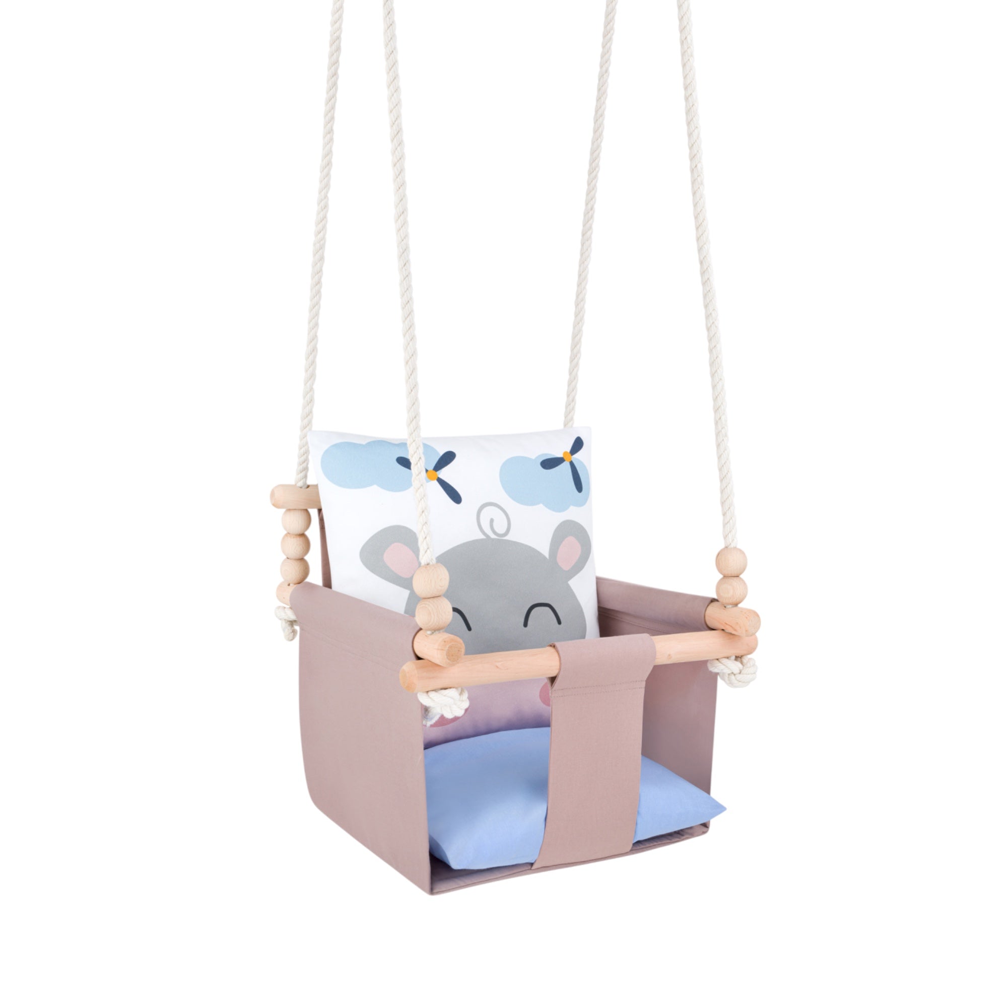 Balançoire Bébé Intérieur Hippopotame Safari Siège Berçant Coton avec Coussins Décoratifs