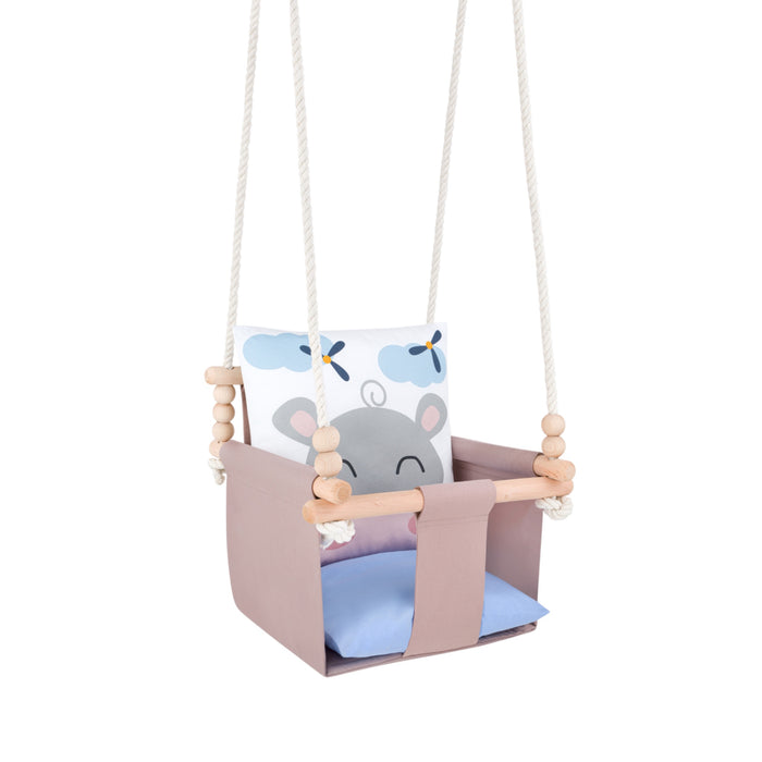 Balançoire Bébé Intérieur Hippopotame Safari Siège Berçant Coton avec Coussins Décoratifs