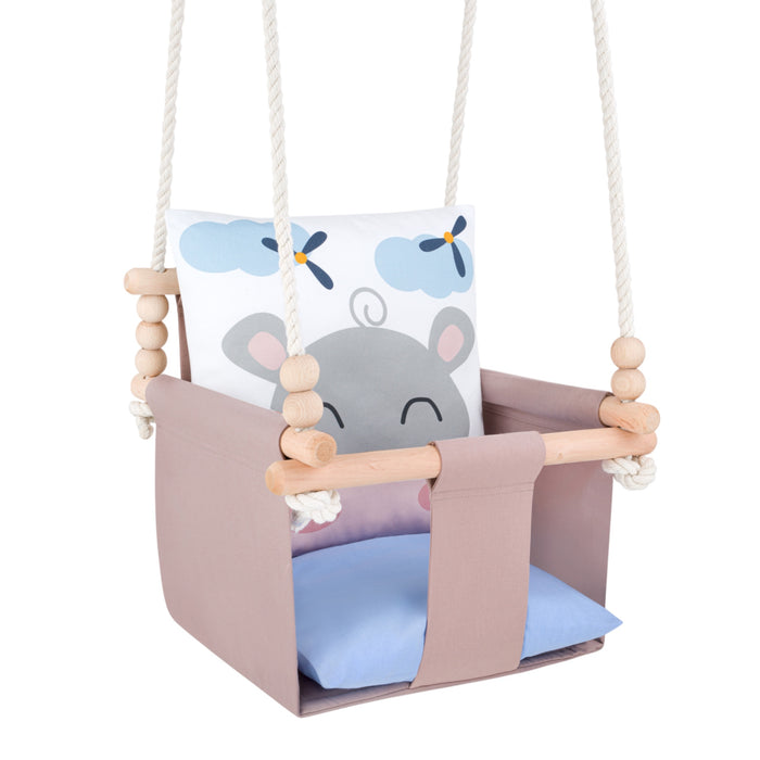 Balançoire Bébé Intérieur Hippopotame Safari Siège Berçant Coton avec Coussins Décoratifs