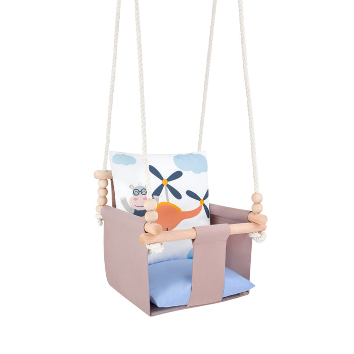 Balançoire Bébé Intérieur Hippopotame Safari Siège Berçant Coton avec Coussins Décoratifs