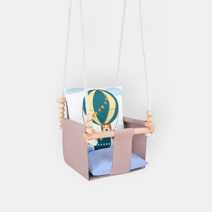 Balançoire Bébé Intérieur Lion Safari, Siège Berçant Coton avec Coussins Décoratifs