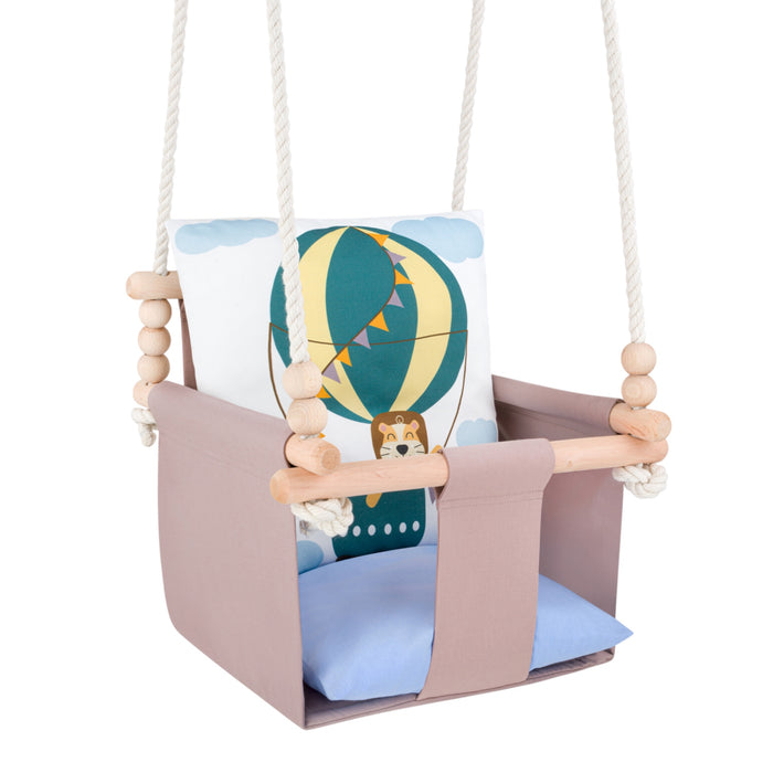 Balançoire Bébé Intérieur Lion Safari Siège Berçant Coton avec Coussins Décoratifs