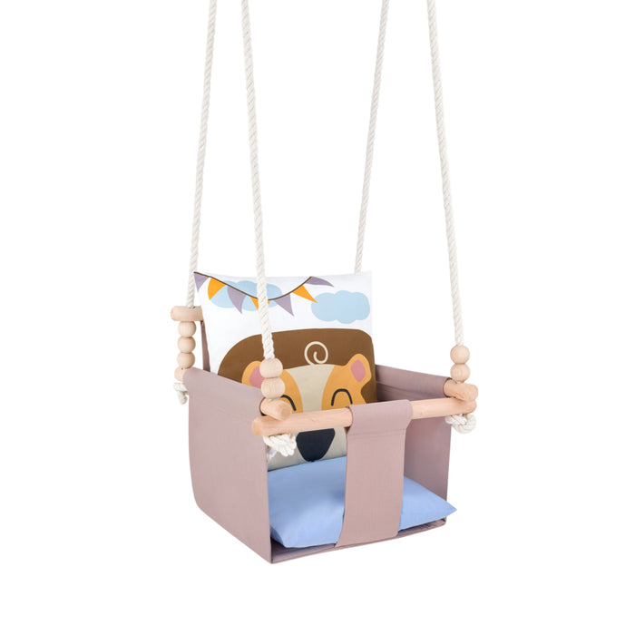 Balançoire Bébé Intérieur Lion Safari Siège Berçant Coton avec Coussins Décoratifs