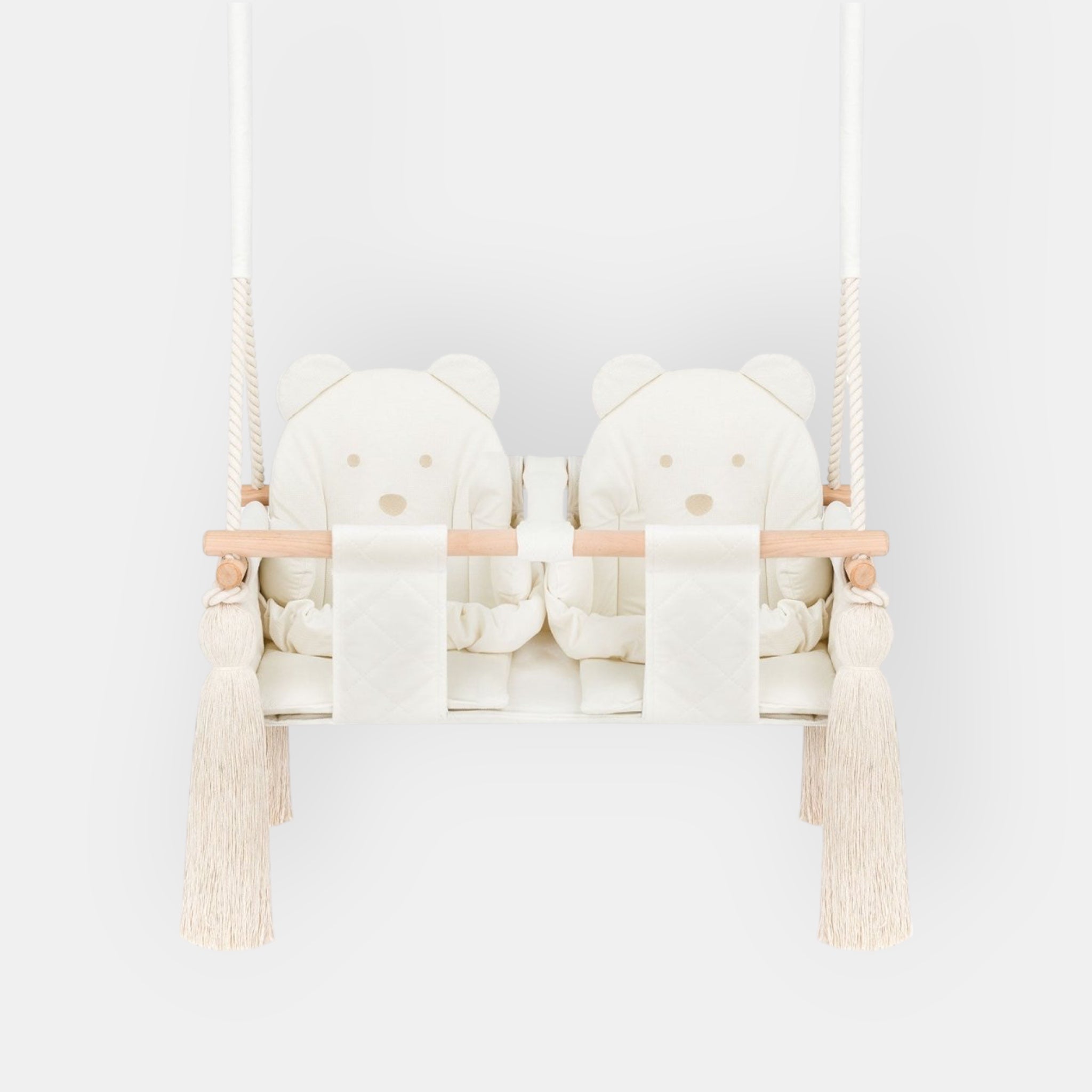 Balançoire Double Jumeaux Velours Beige Capitonné avec Sangles Sécurité Personnalisable