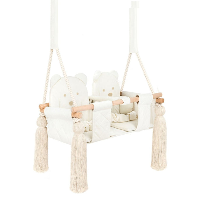 Balançoire Double Jumeaux Velours Beige Capitonné avec Sangles Sécurité Personnalisable