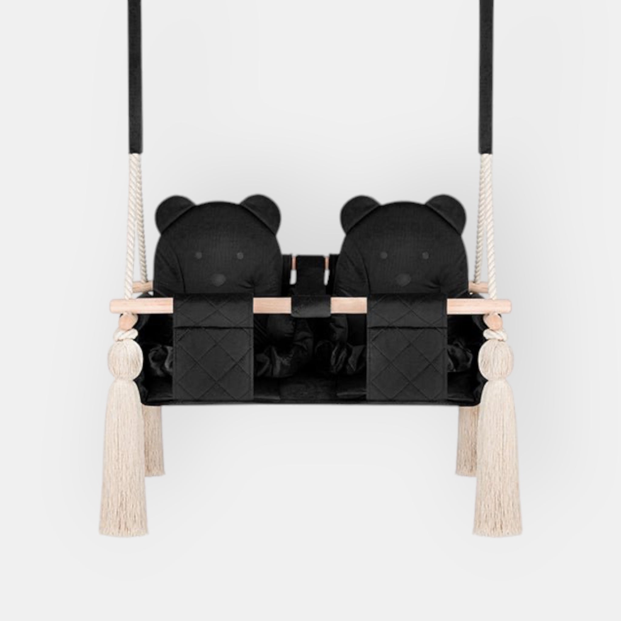 Balançoire Double Jumeaux Velours Noir Capitonné avec Sangles Sécurité Personnalisable