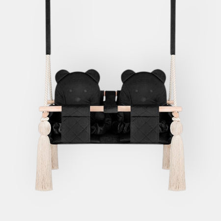 Balançoire Double Jumeaux Velours Noir Capitonné avec Sangles Sécurité Personnalisable
