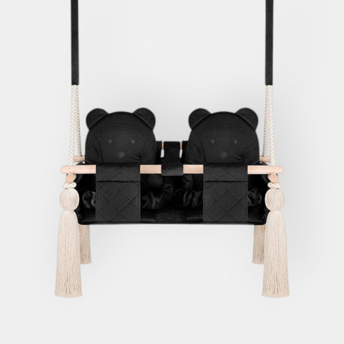 Balançoire Double Jumeaux Velours Noir Capitonné avec Sangles Sécurité Personnalisable
