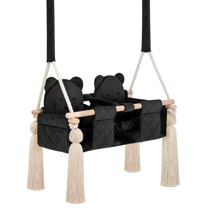 Balançoire Double Jumeaux Velours Noir Capitonné avec Sangles Sécurité Personnalisable