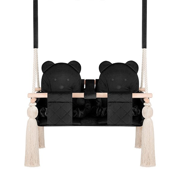 Balançoire Double Jumeaux Velours Noir Capitonné avec Sangles Sécurité Personnalisable