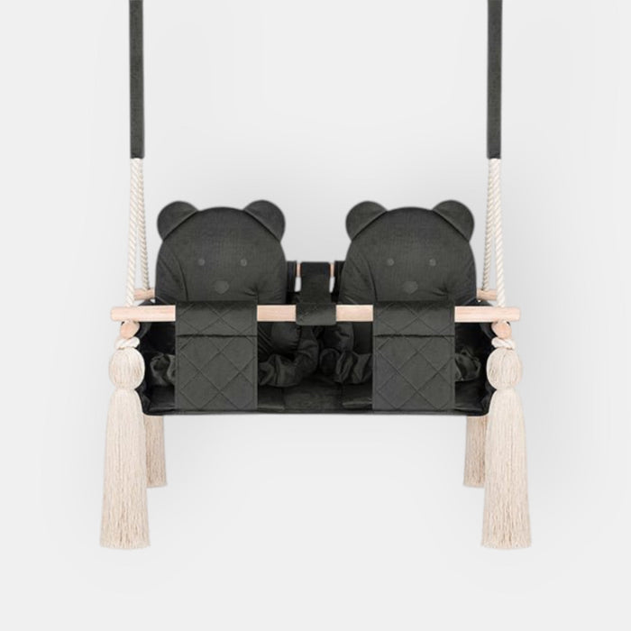 Balançoire Double Jumeaux Velours Gris Foncé Capitonné avec Sangles Sécurité Personnalisable