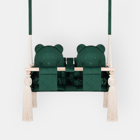 Balançoire Double Jumeaux Velours Vert Capitonné avec Sangles Sécurité Personnalisable