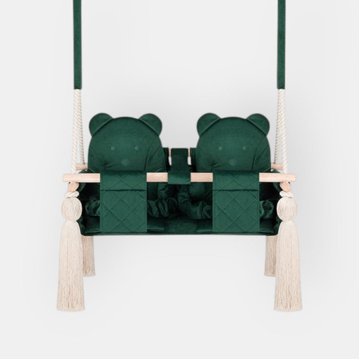 Balançoire Double Jumeaux Velours Vert Capitonné avec Sangles Sécurité Personnalisable