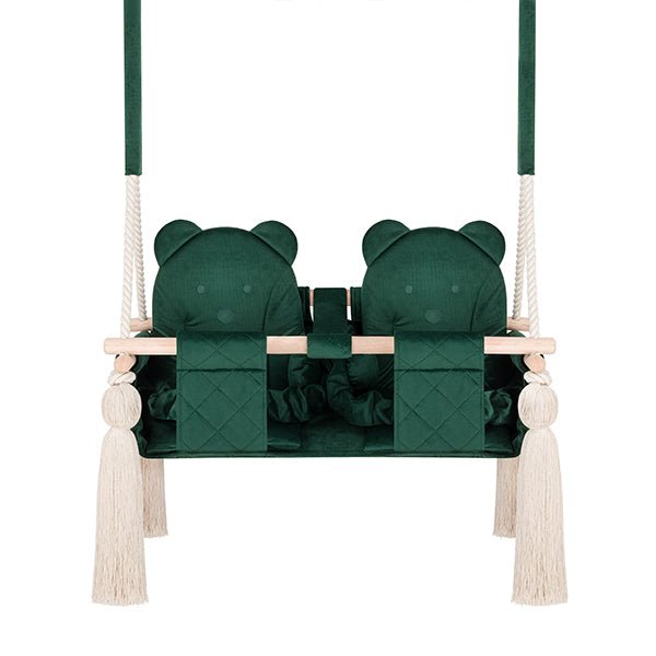 Balançoire Double Jumeaux Velours Vert Capitonné avec Sangles Sécurité Personnalisable