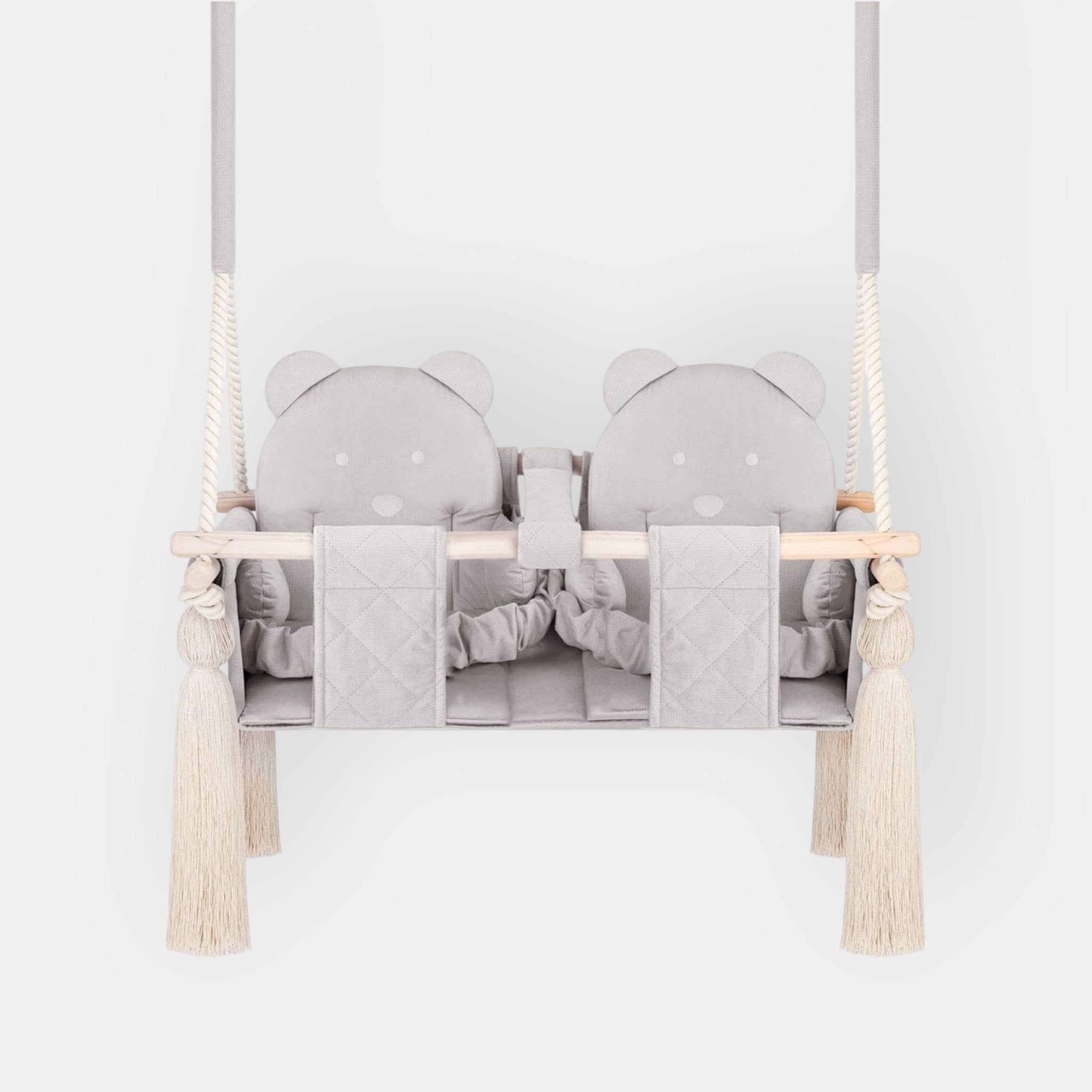 Balançoire Double Jumeaux Velours Gris Clair Capitonné avec Sangles Sécurité Personnalisable