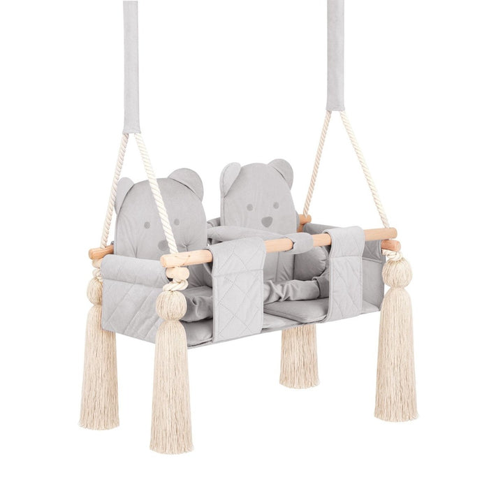 Balançoire Double Jumeaux Velours Gris Clair Capitonné avec Sangles Sécurité Personnalisable