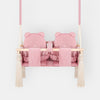 Balançoire Double Jumeaux Velours Rose Capitonné avec Sangles Sécurité Personnalisable